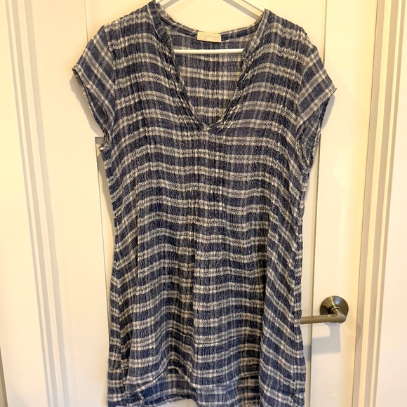 CP Shades Dresses & Skirts - CP Shades Blue White Plaid Linen Regina Cap Sleeve Tunic Dress size small